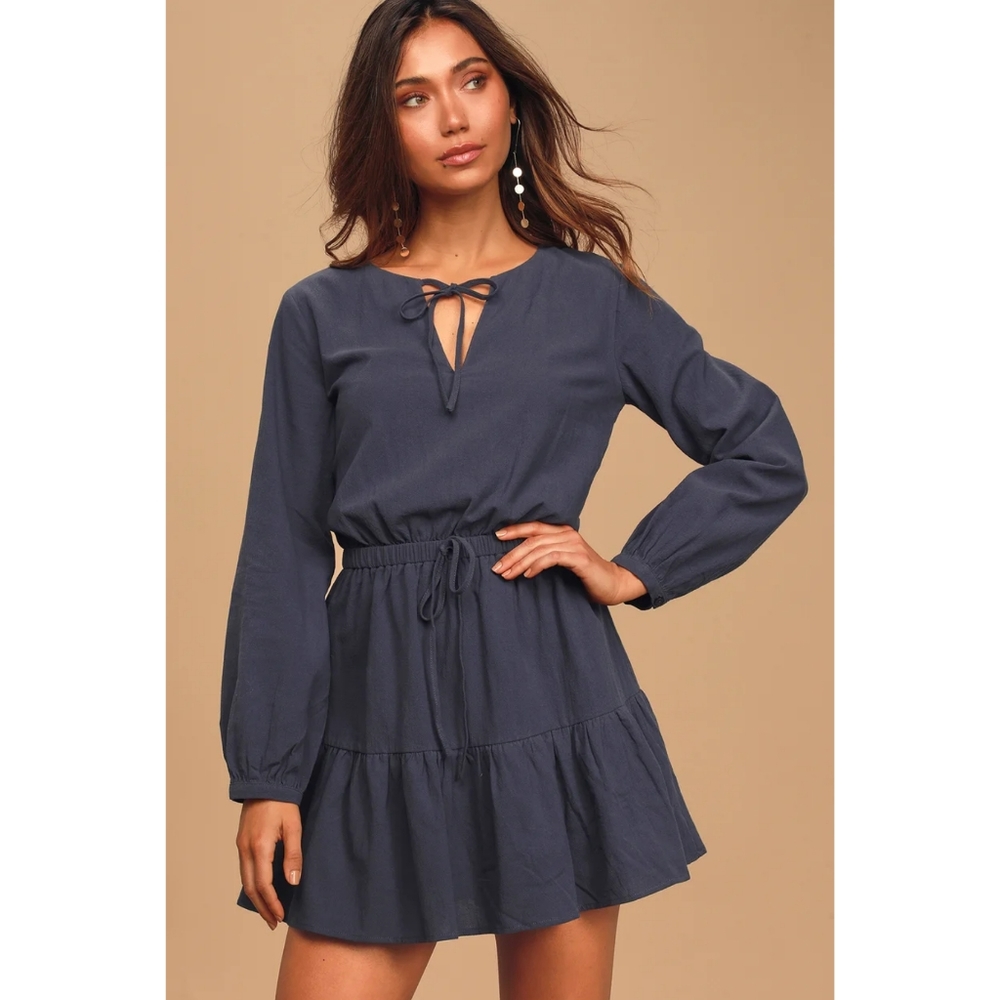 NEW Lulu's Navy Blue Long Sleeve Skater Dress